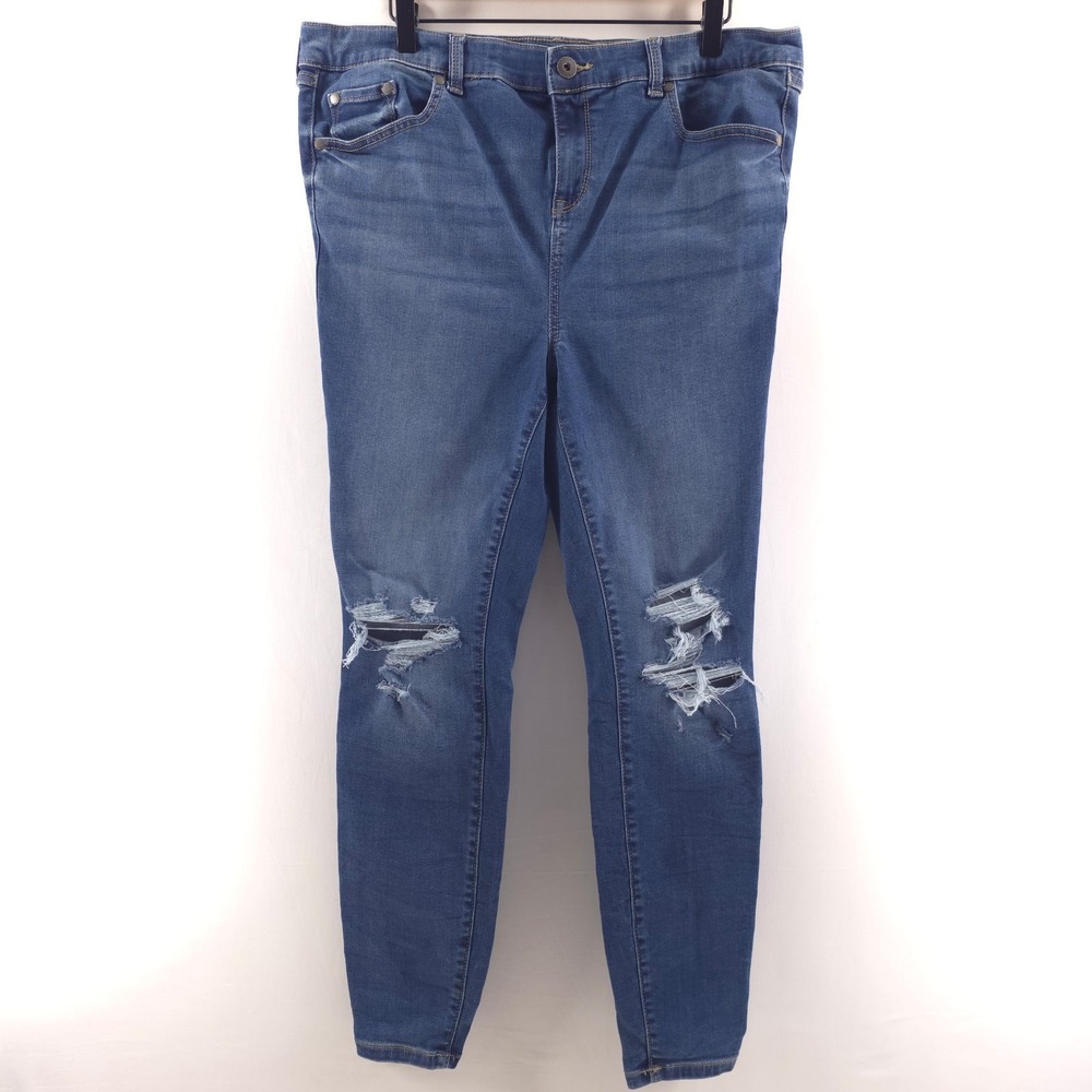 Torrid Women Jeans Midfit Super Skinny 16T Blue Distressed Ripped Knee